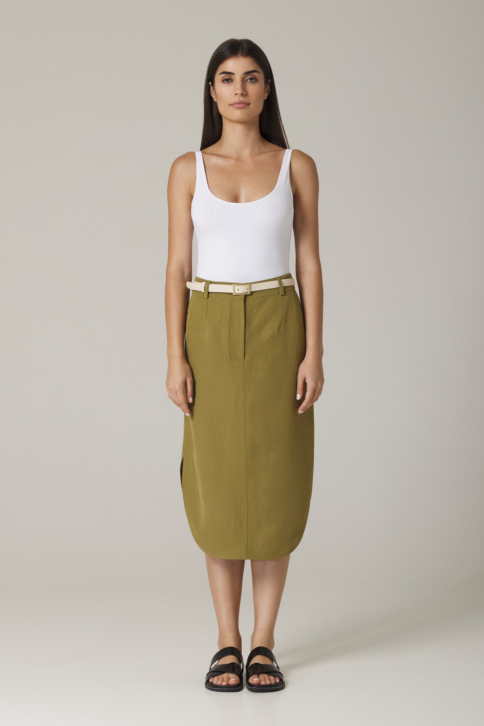 Cutoff Pencil Skirt オリーブ 36 Santiclair_08.07.