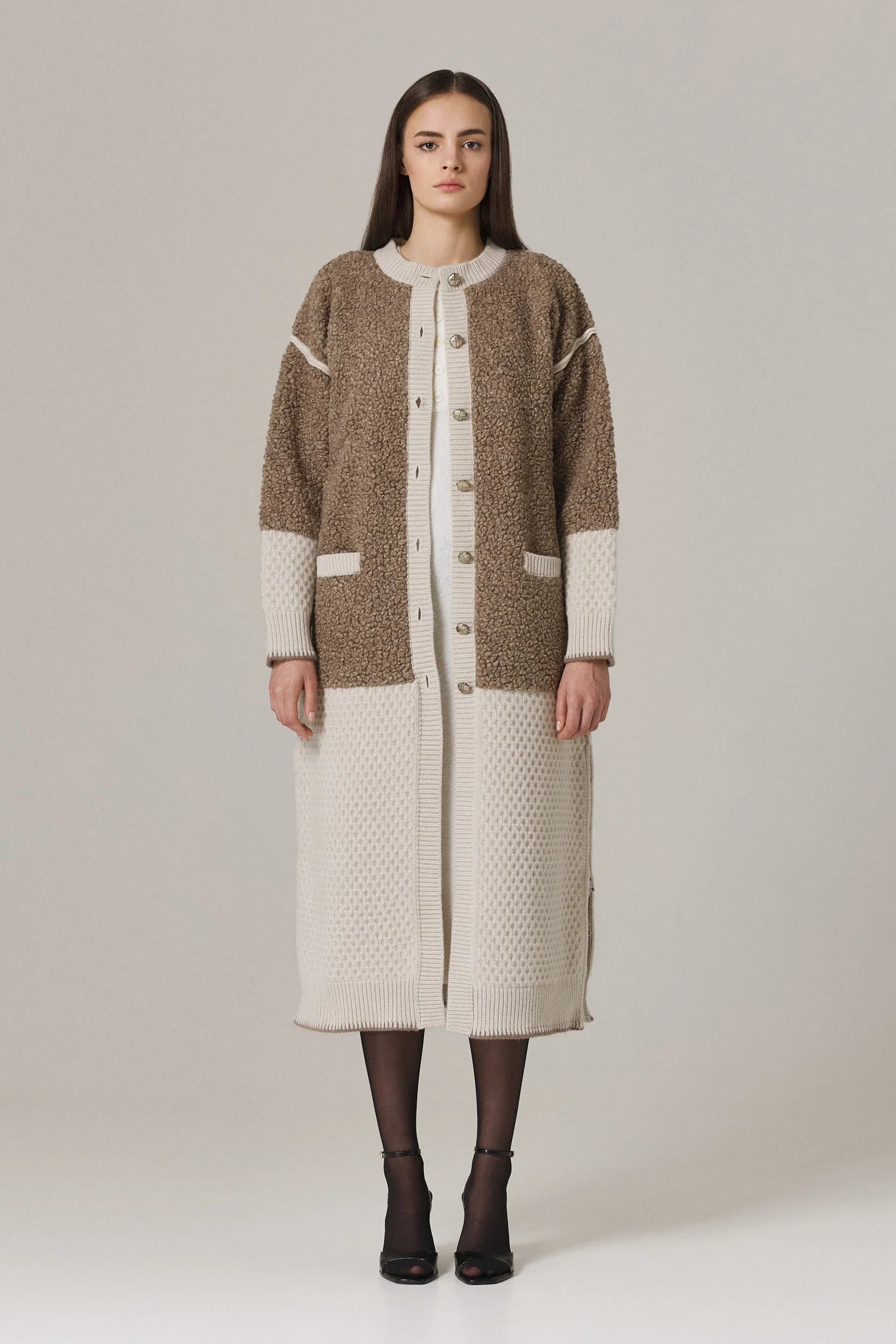 BOYER FAUX FUR AND WOOL SWEATER COAT IN LATTE – Santicler