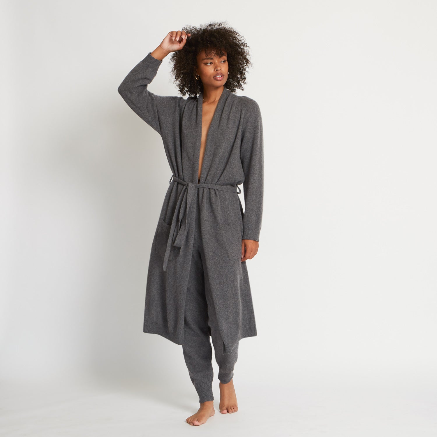 SARAH CASHMERE CARDIGAN ROBE IN HEATHER CHARCOAL – Santicler
