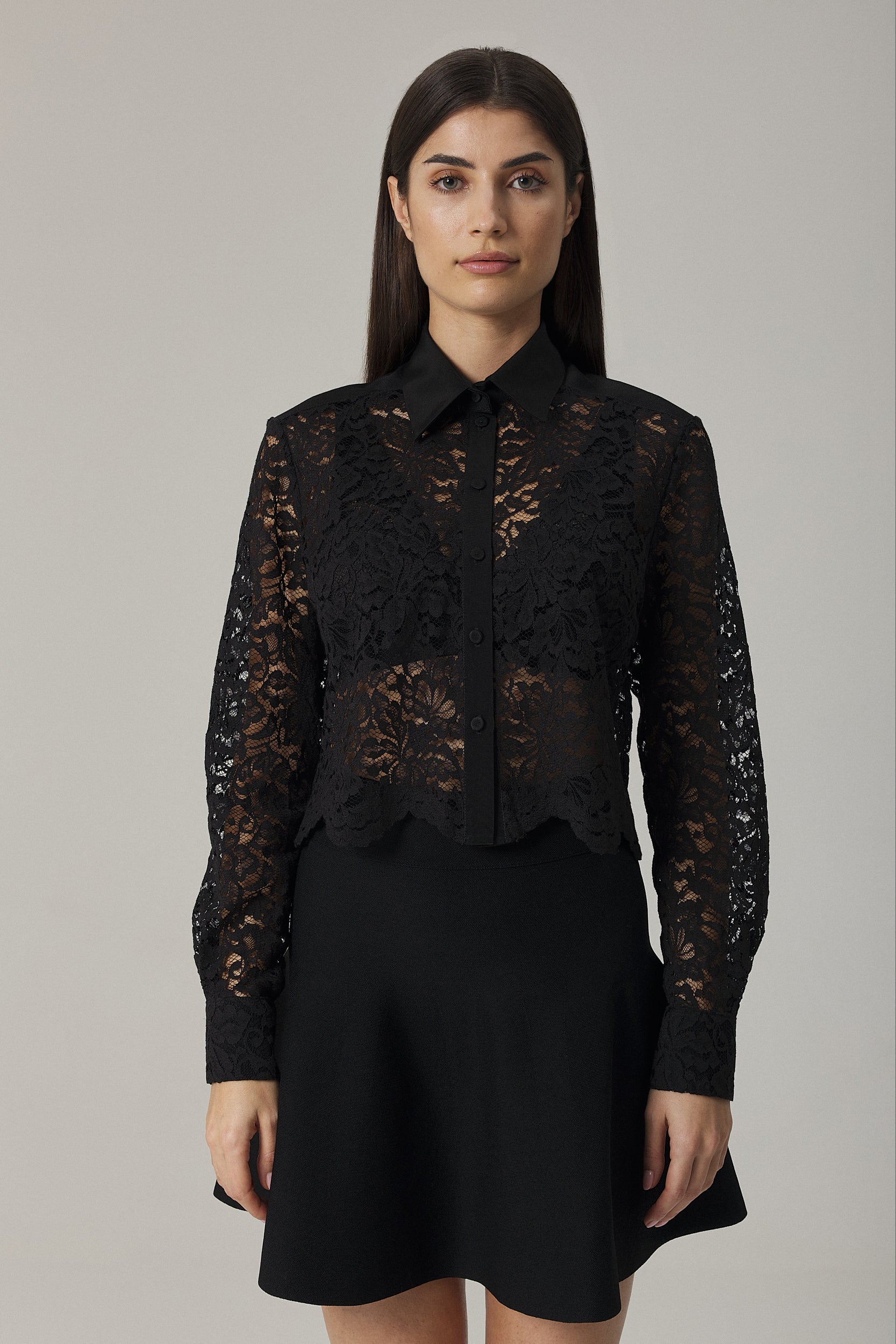 COLE CROPPED LACE SHIRT IN BLACK – Santicler