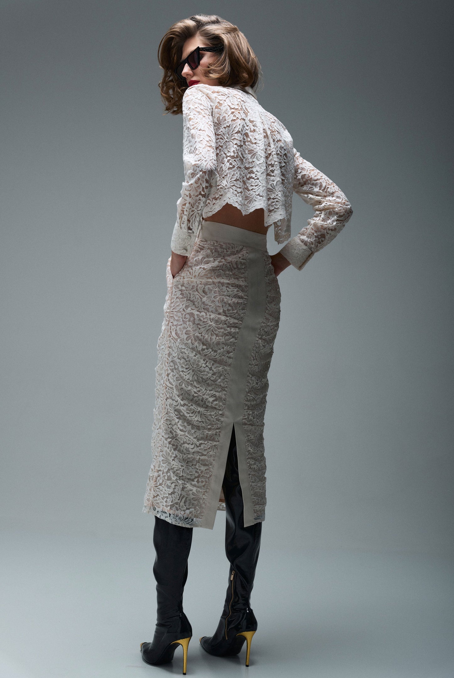 CRISTINA LACE SHIRT DRESS IN SUGAR Santicler CRISTINA LACE SHIRT DRESS IN SUGAR Santicler