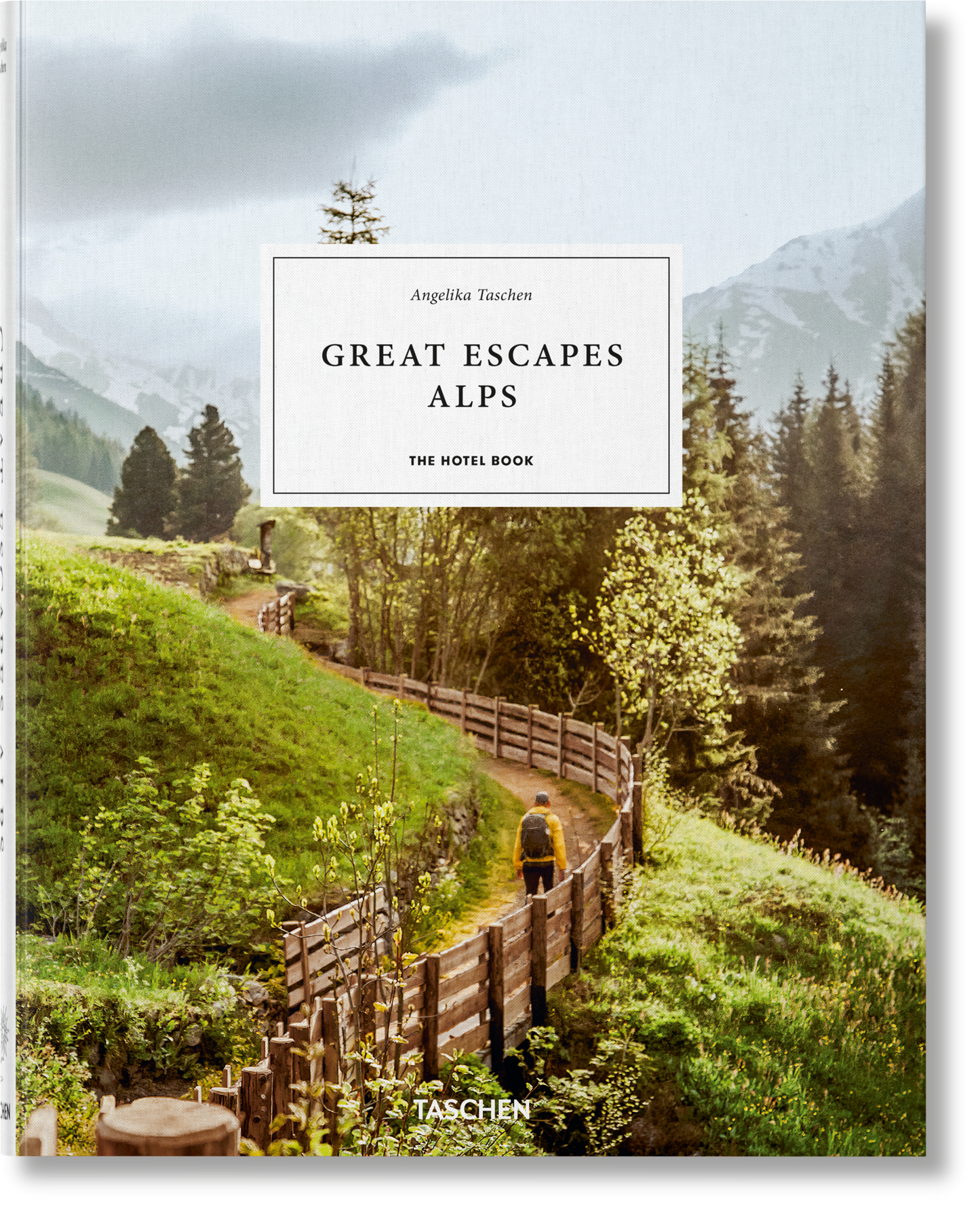 Book cover of 'Great Escapes Alps' with a scenic mountain landscape and person walking on a path.