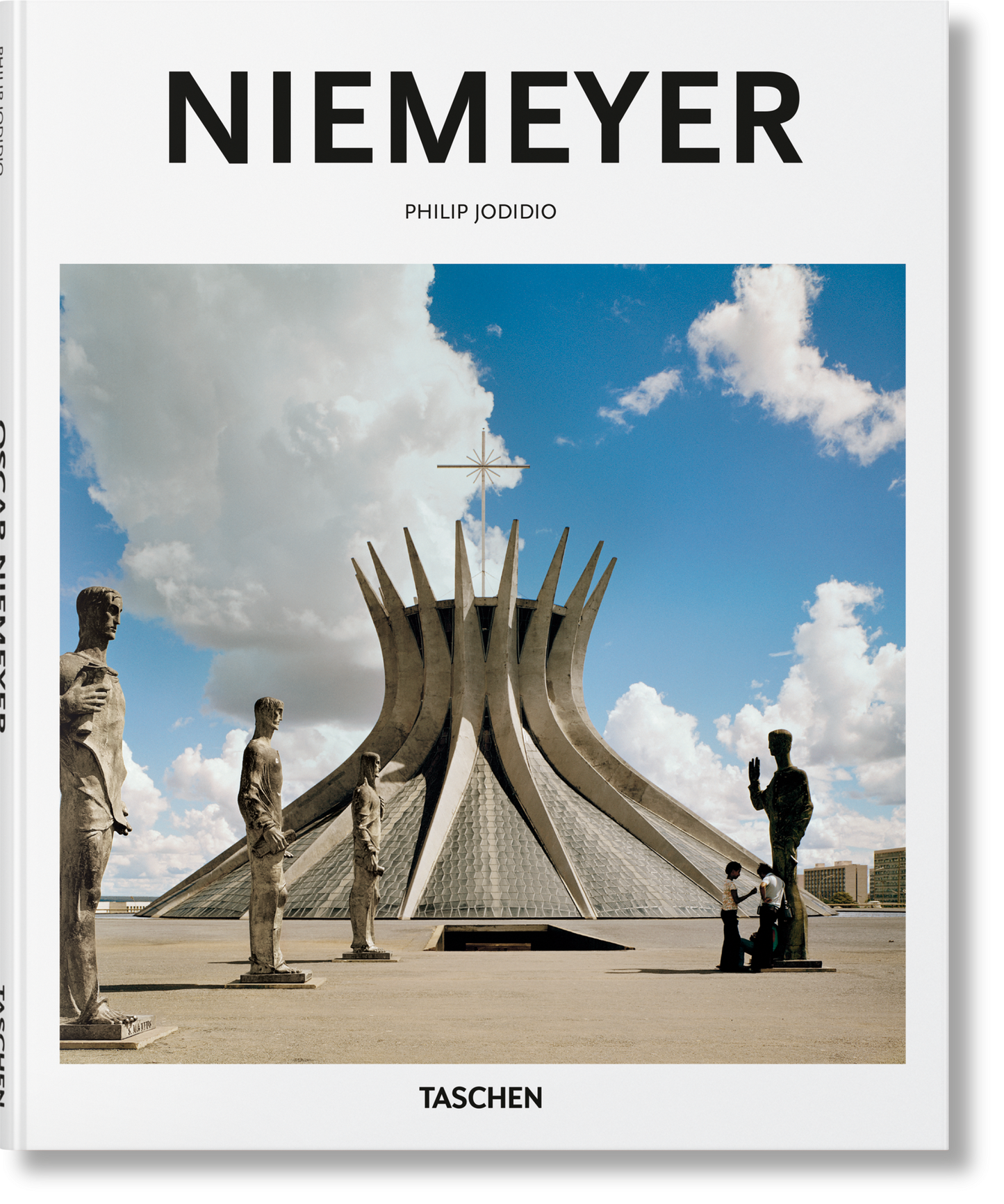 Book cover of 'Niemeyer' by Philip Jodidio with a photograph of a modern architectural structure and statues.
