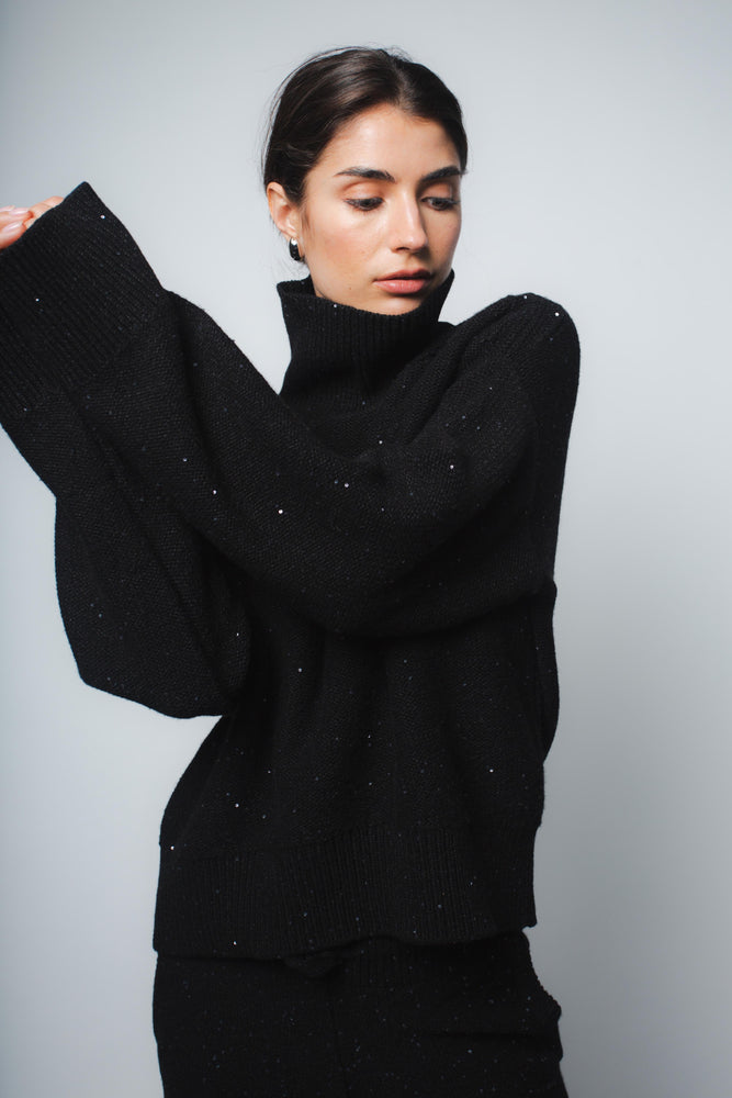 
                  
                    CIO CASHMERE RELAXED FIT SWEATER IN BLACK SPARKLE
                  
                