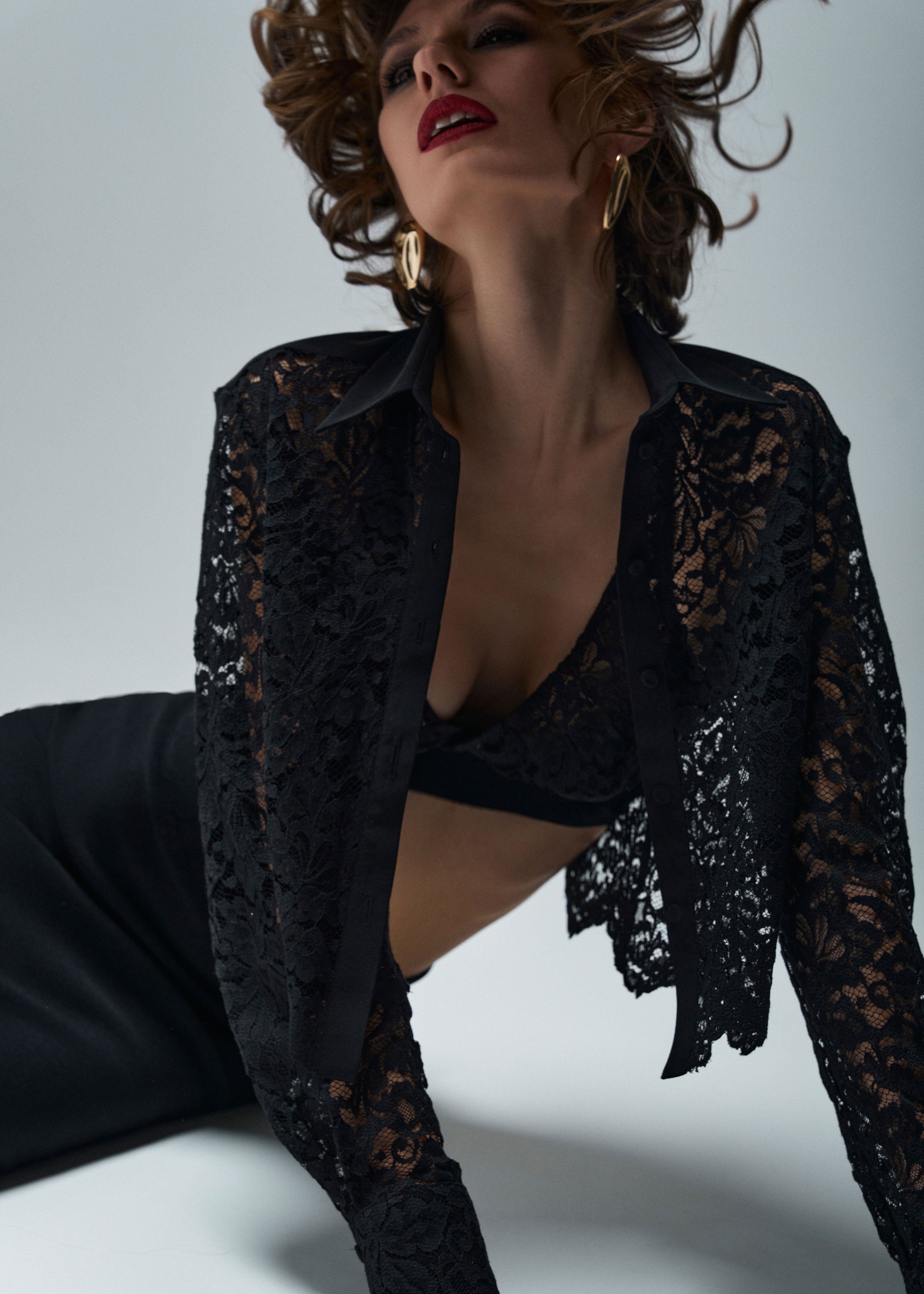 COLE CROPPED LACE SHIRT IN BLACK – Santicler