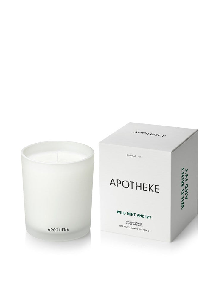 Apotheke candle and packaging on a white background
