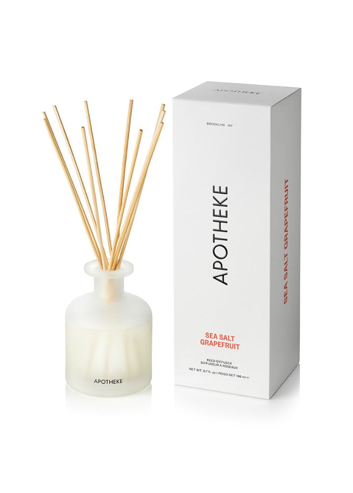 Apotheke Sea Salt Grapefruit diffuser with packaging on a white background
