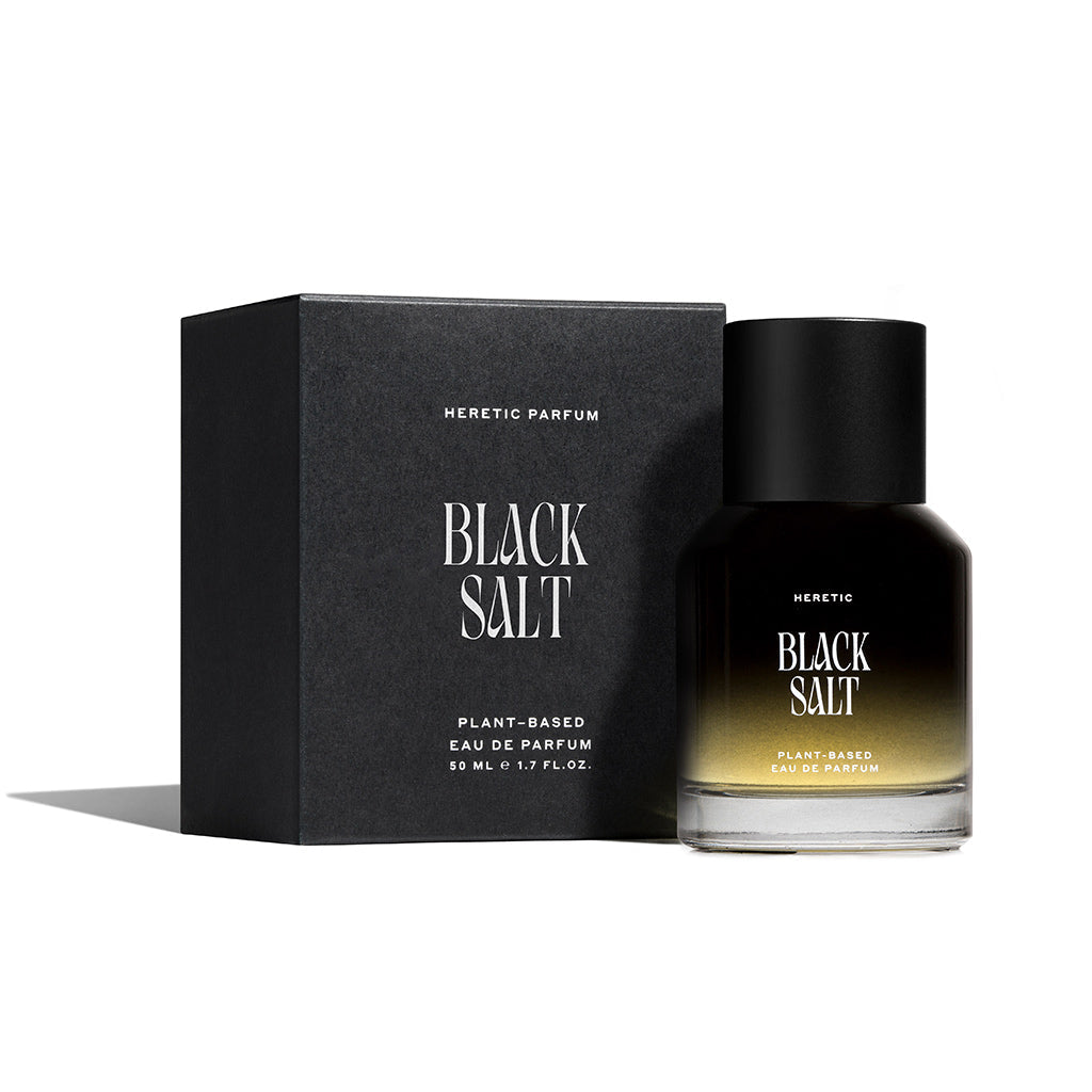 Heretic Parfum Black Salt perfume bottle and packaging on a white background