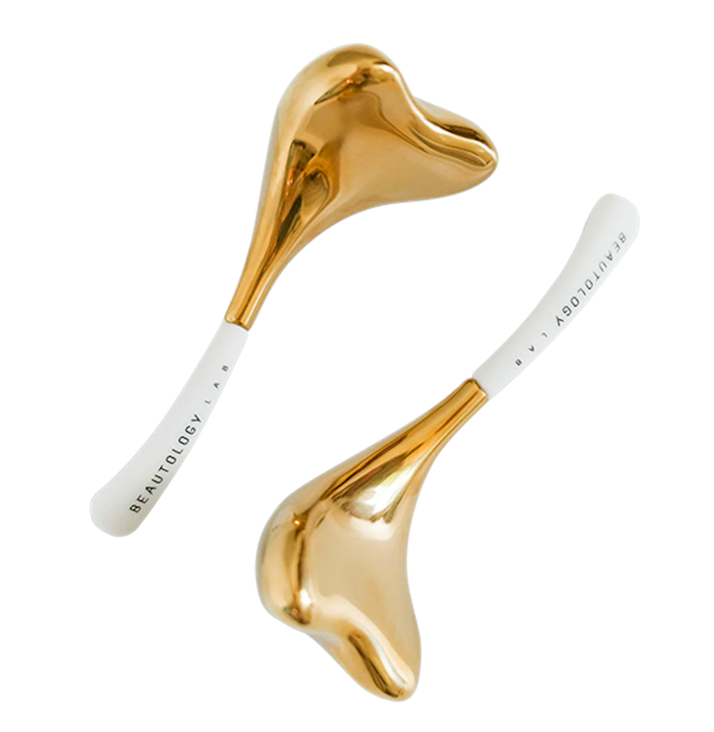 Two gold and white tools with 'BEAUTIOLOGY' branding on a white background