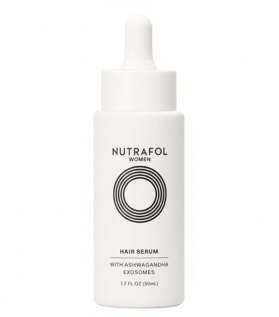 Nutrafol hair serum bottle on a white background