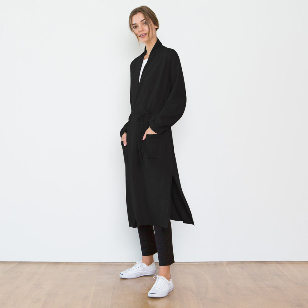 SARAH CASHMERE CARDIGAN ROBE IN BLACK