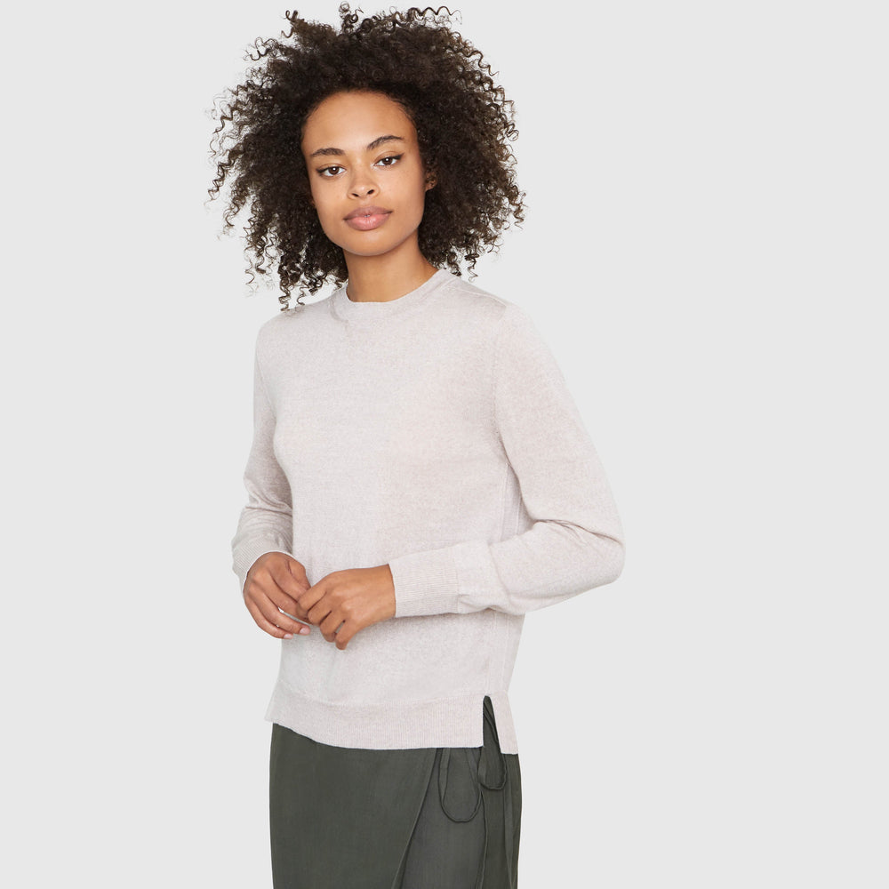 ELLEN NOTCHED NECKBAND MERINO WOOL SWEATER IN MARCONA