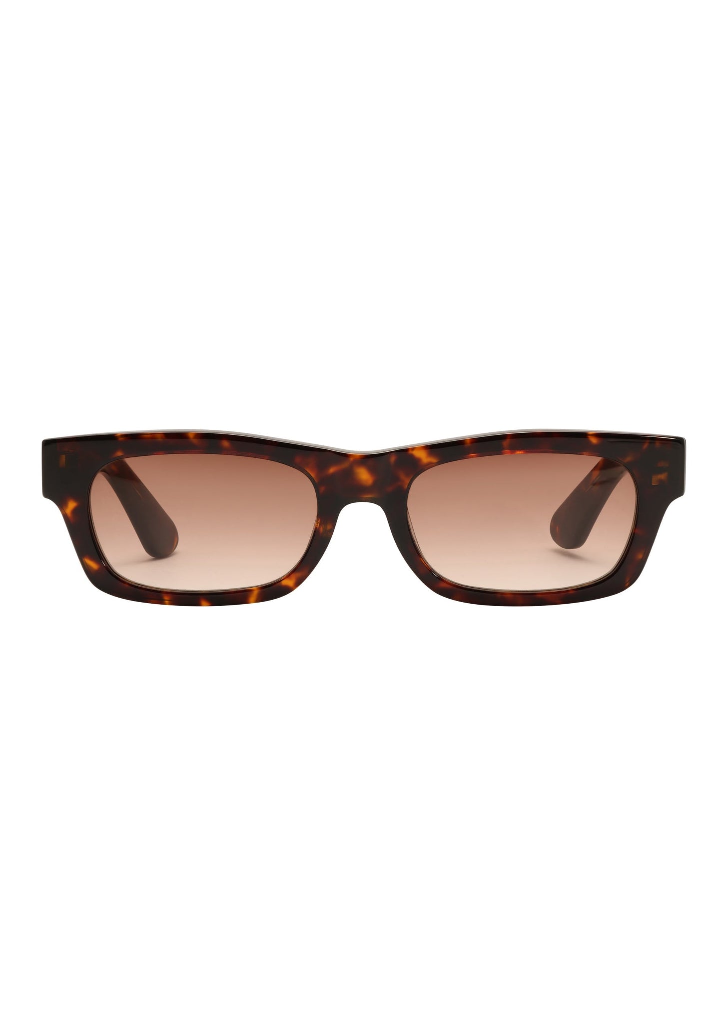 Sunglasses with tortoiseshell frame and brown lenses on a white background