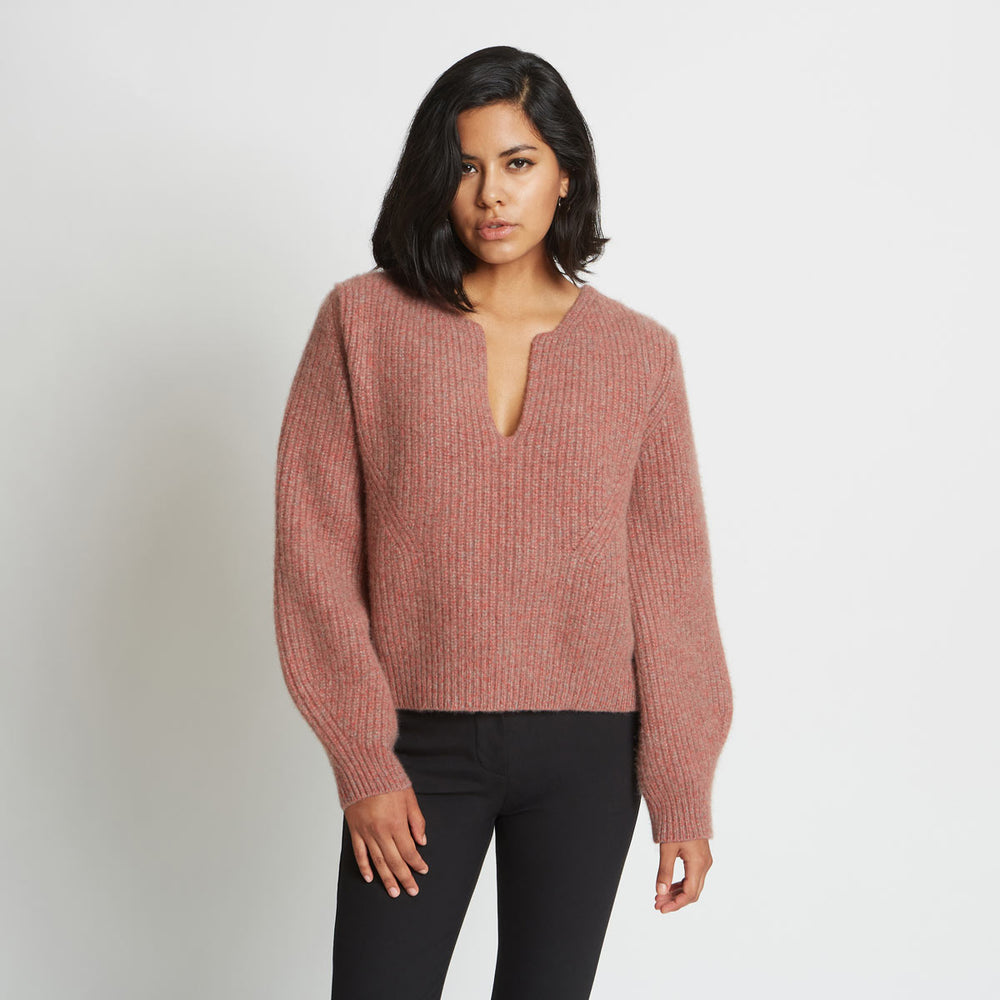 KAYA RIBBED PURE CASHMERE SWEATER IN RED AGATE