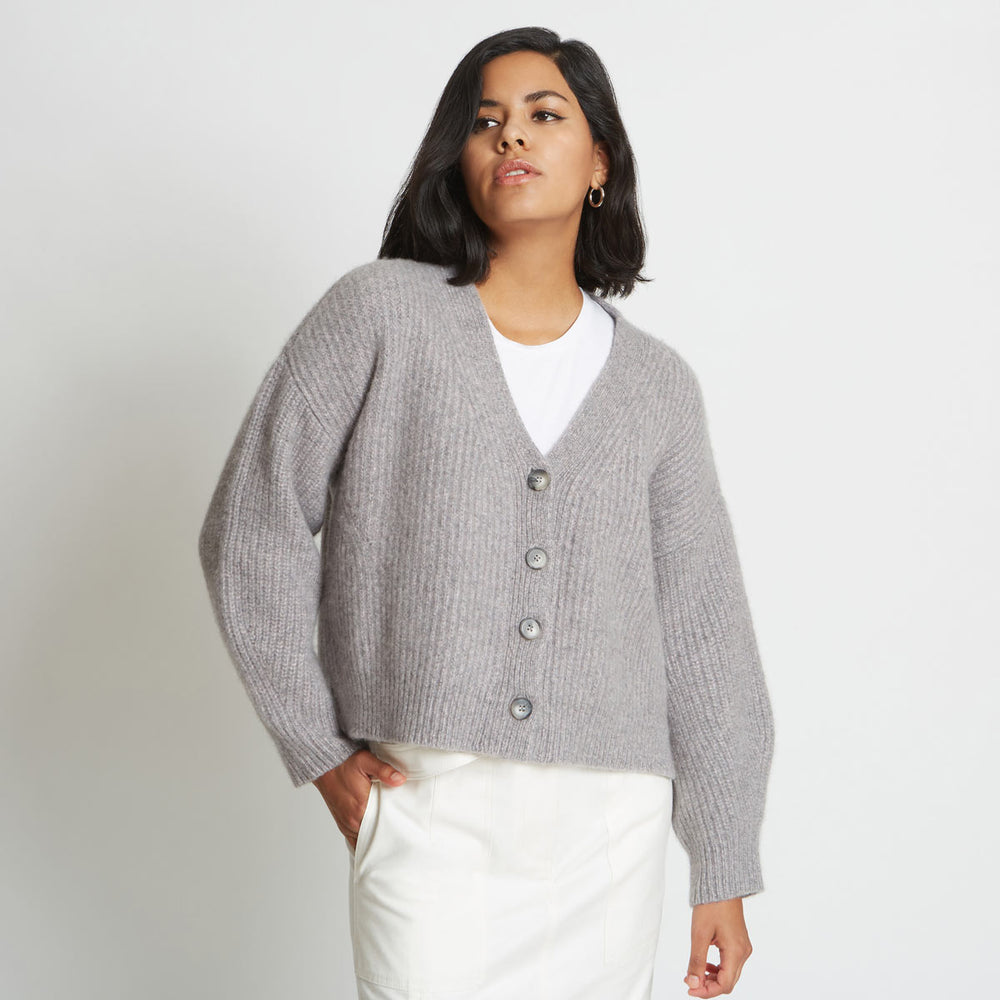 ALIX RIBBED PURE CASHMERE CARDIGAN IN PINK MARBLE