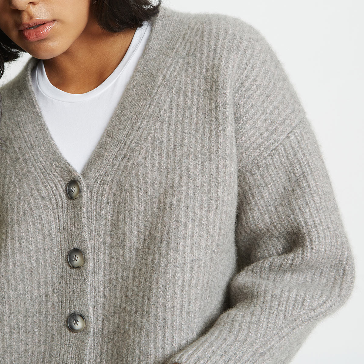 
                  
                    ALIX RIBBED PURE CASHMERE CARDIGAN IN GRANITE
                  
                