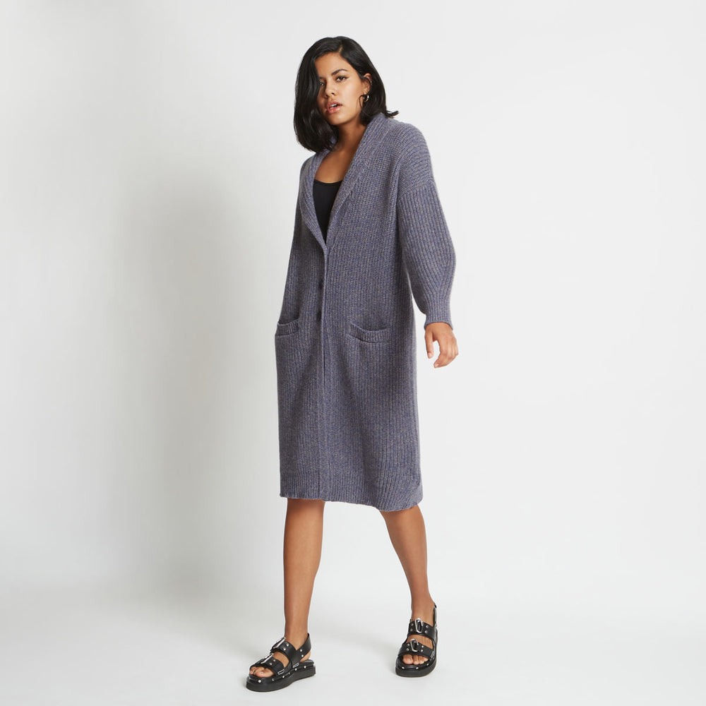 MARA PURE CASHMERE RIBBED SWEATER COAT IN COBALT STONE