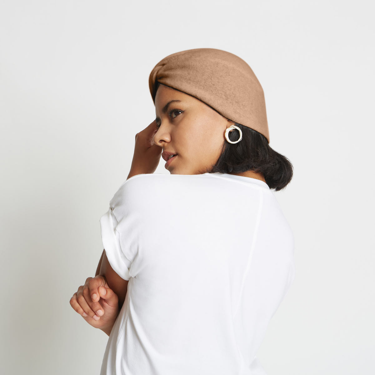 
                  
                    STACY CASHMERE TURBAN HAT IN CARAMEL
                  
                