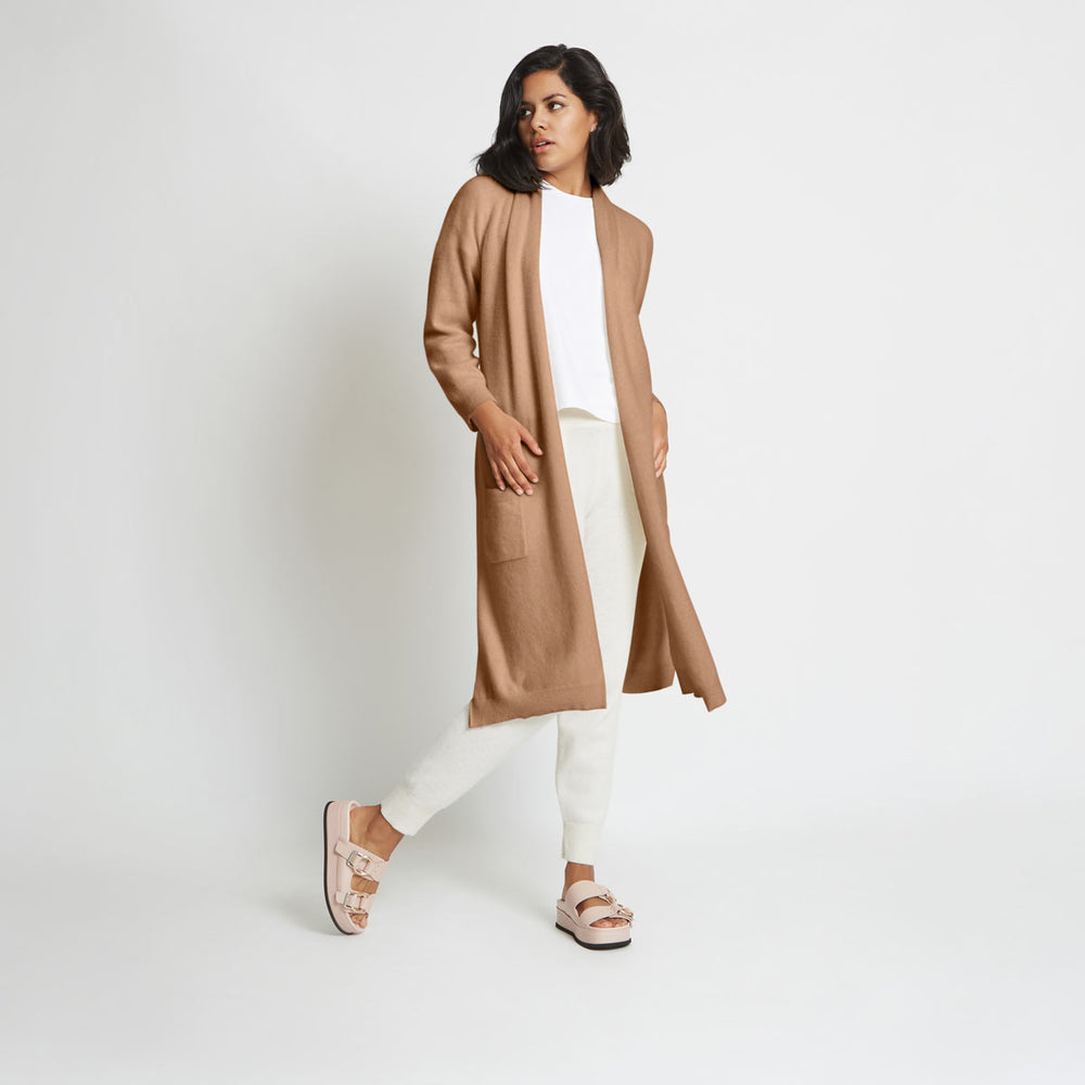 SARAH CASHMERE CARDIGAN ROBE IN CARAMEL