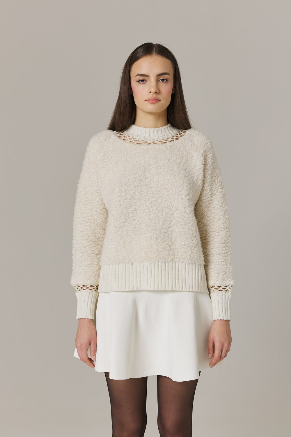 CRISTINA FURRY PULLOVER SWEATER IN CREAM