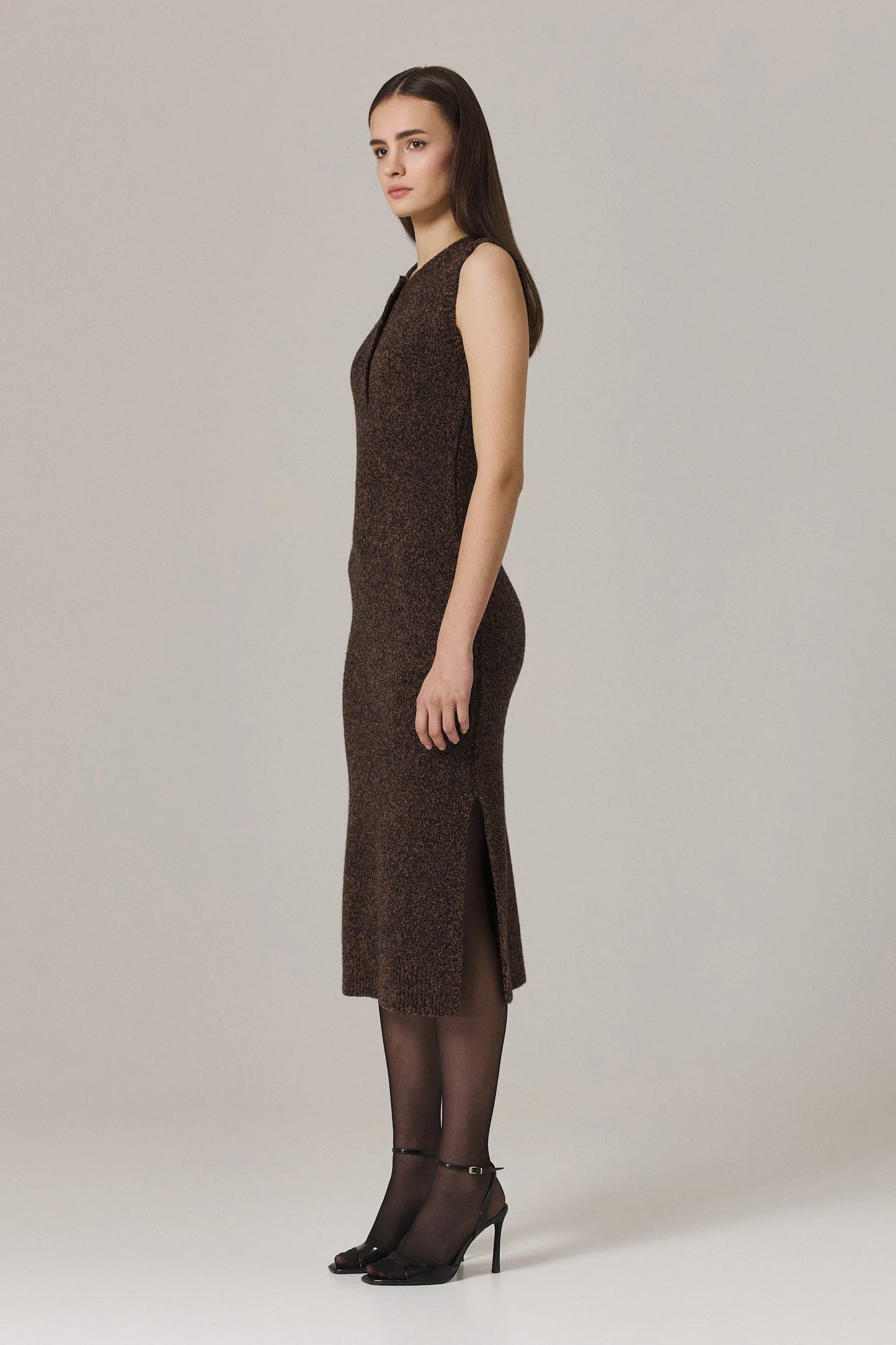 brown cashmere dress Oversized Long Cashmere Sweater Dress High Neck in Natural Brown Melange
