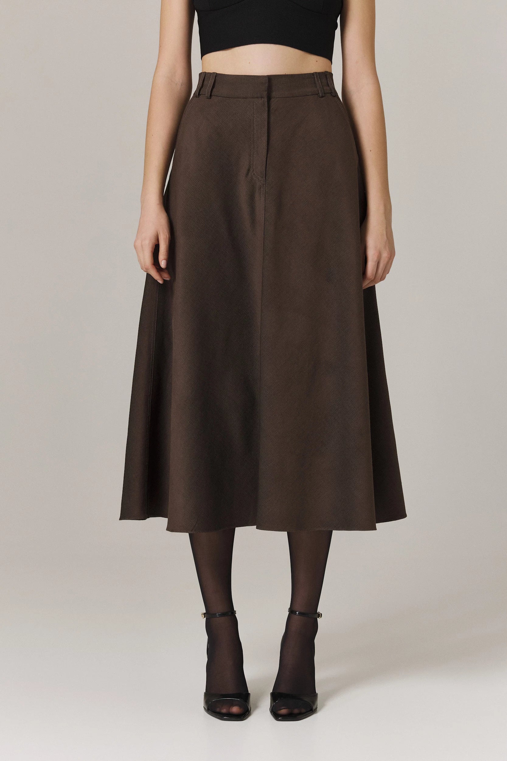 Lucia Fine Corduroy Circle Skirt Umber | A-Line Midi Skirt with