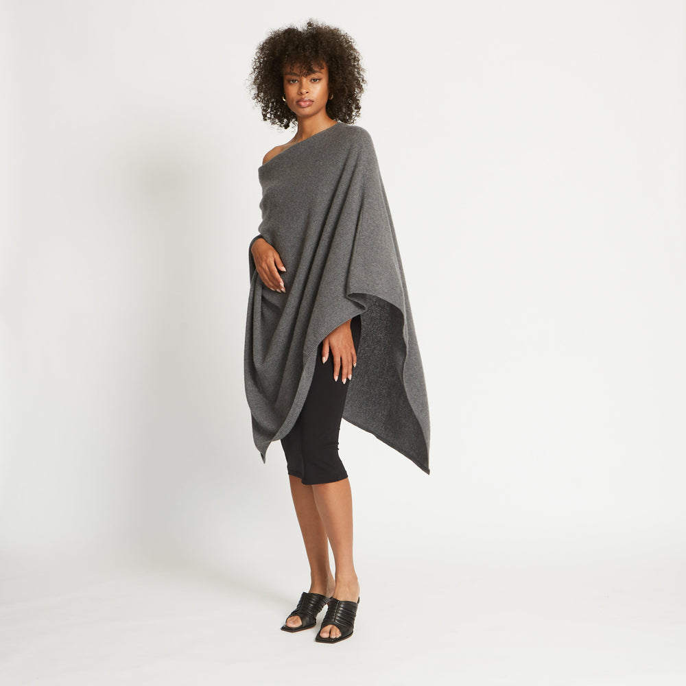 JENICA OVERSIZED CASHMERE CAPE PONCHO IN HEATHER CHARCOAL