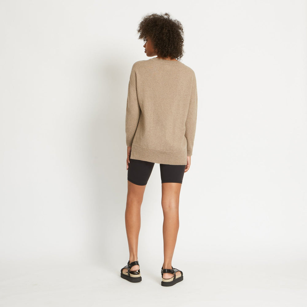 
                  
                    CRISTA 3D KNITTED V-NECK CASHMERE SWEATER IN FAWN
                  
                