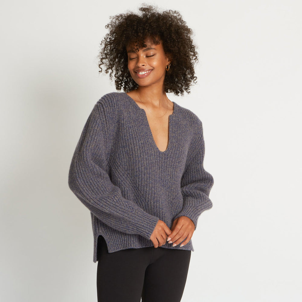 KAYA RIBBED PURE CASHMERE SWEATER IN COBALT STONE