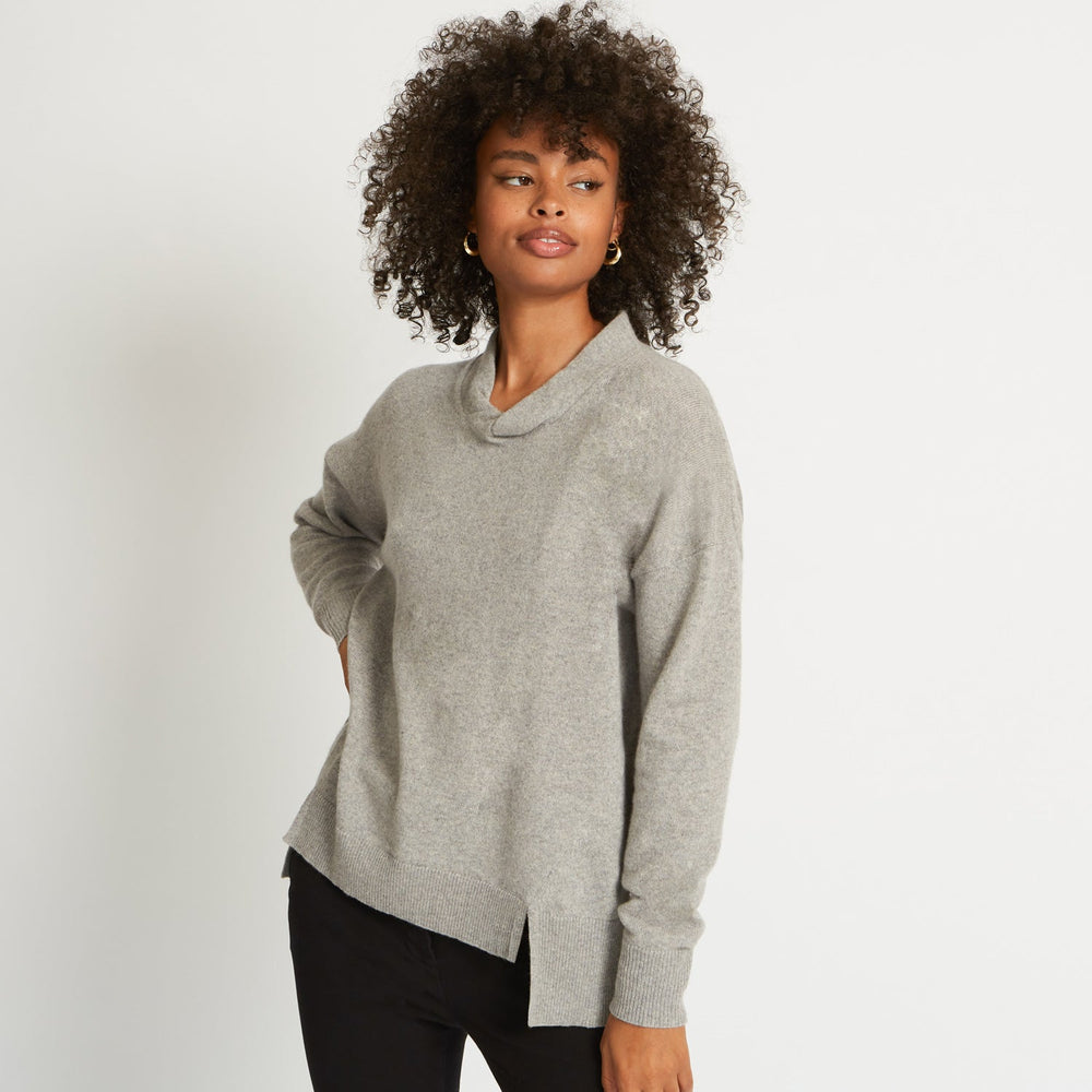 FARAH TWIST NECKBAND CASHMERE SWEATER IN HEATHER GREY