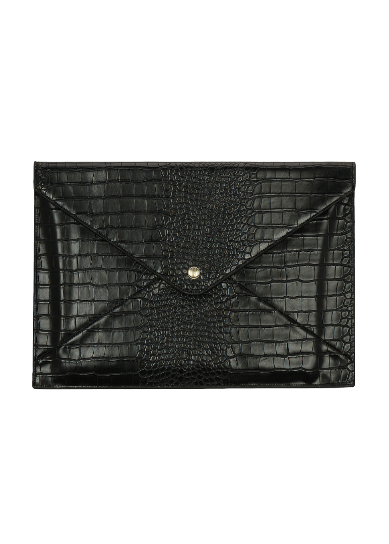 Black crocodile pattern laptop case on a white background