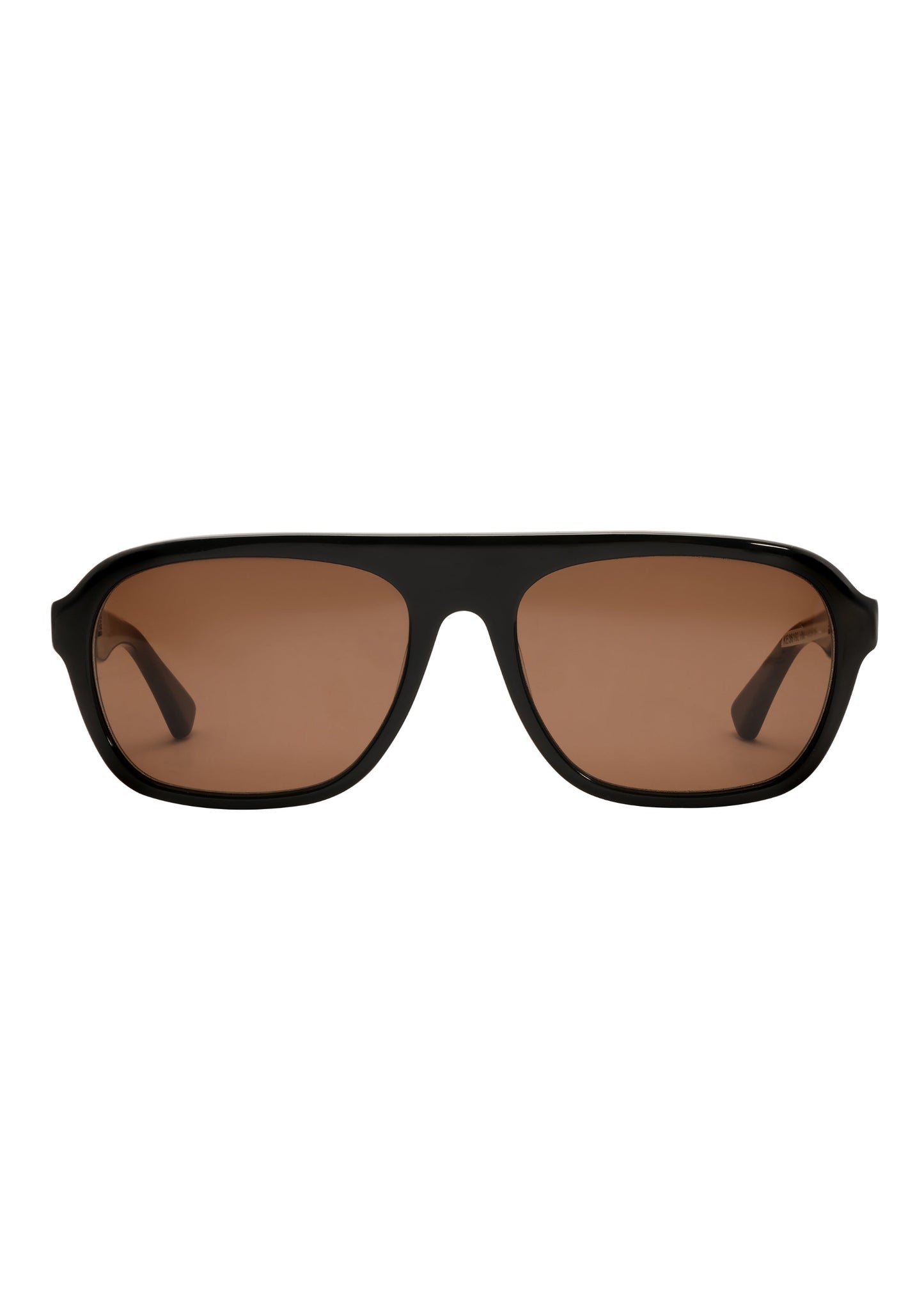 Black sunglasses with brown lenses on a white background