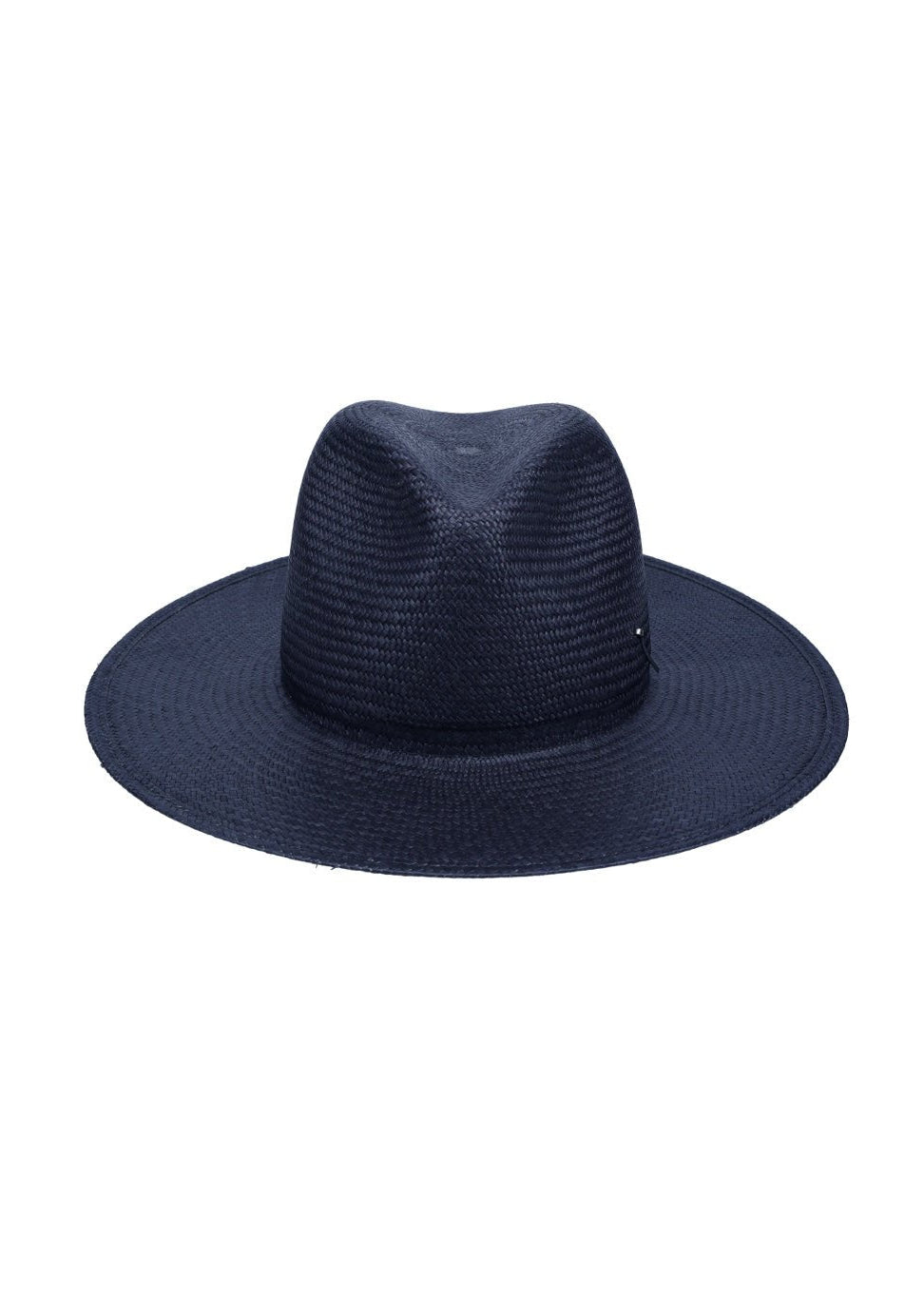 Navy blue straw fedora hat on a white background