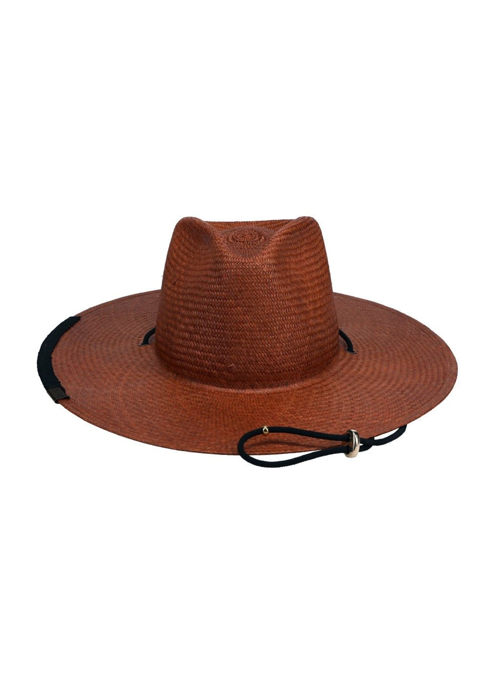 Brown straw hat with a wide brim on a white background