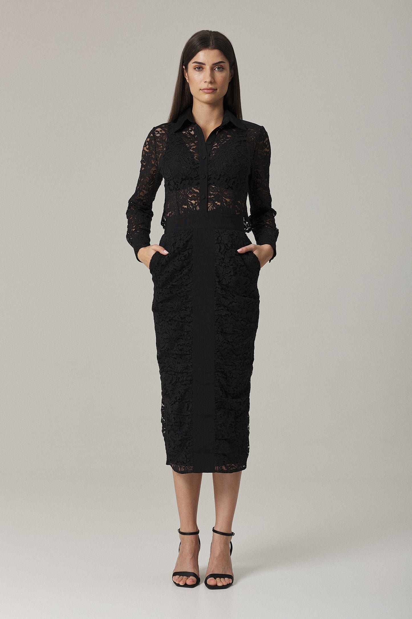 Santicler Women's Cristina Lace SHIRT Dress - Black - Casual dresses Santicler Women's Cristina Lace SHIRT Dress - Black - Casual dresses