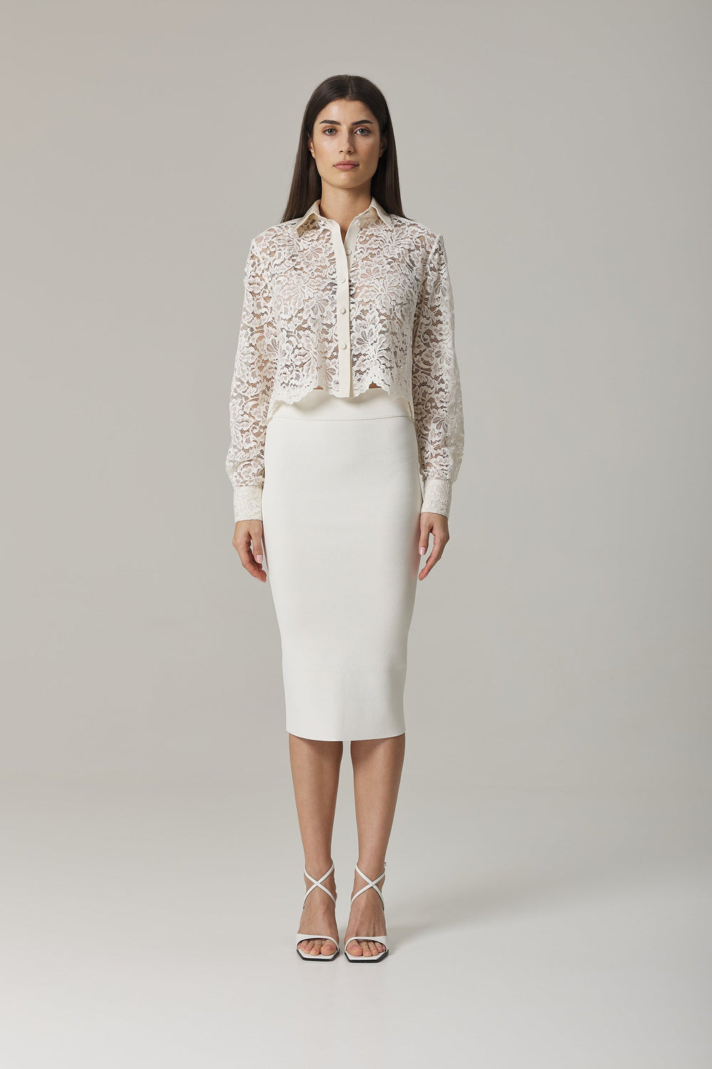 NAOMI CONTOURING KNIT PENCIL SKIRT IN SUGAR