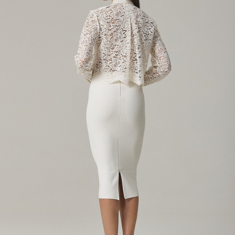 
                  
                    NAOMI CONTOURING KNIT PENCIL SKIRT IN SUGAR
                  
                