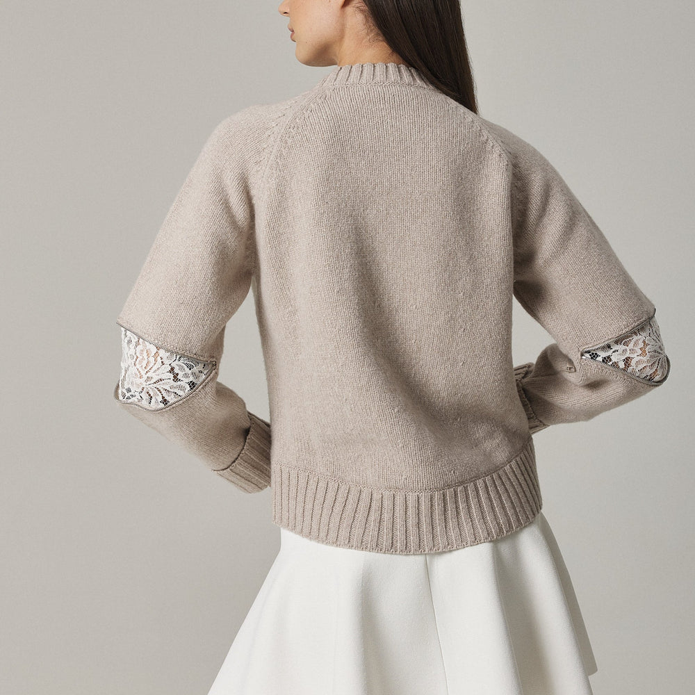 
                  
                    VAL CASHMERE BLEND PULLOVER WITH LACE INSERTS IN OAT
                  
                