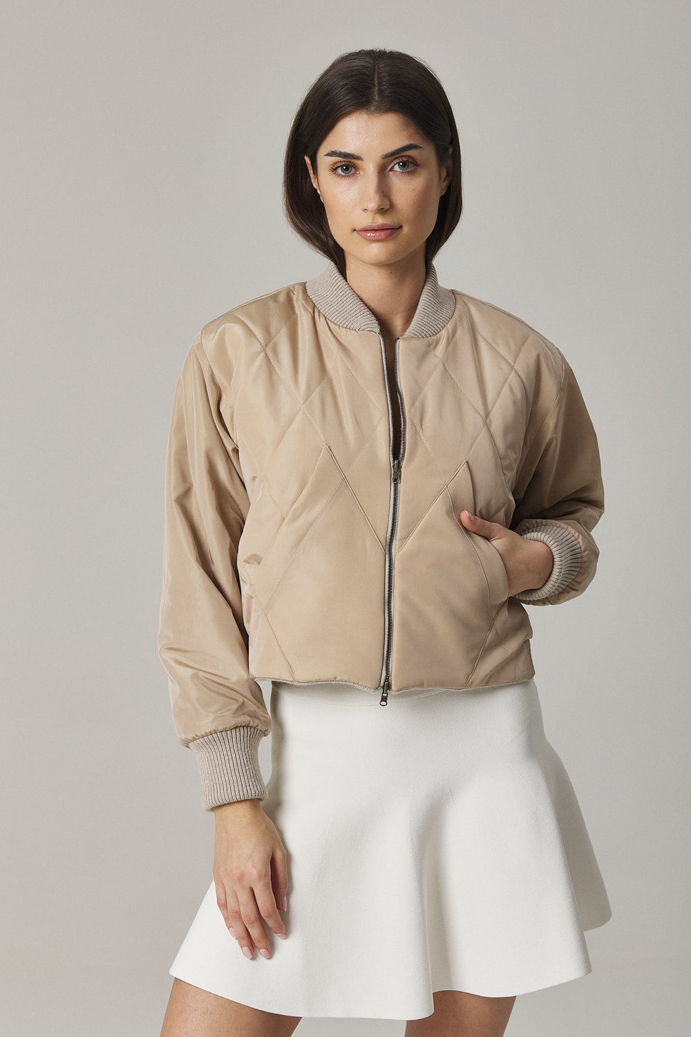 JAIME CASHMERE BLEND REVERSIBLE FLIGHT JACKET IN OAT