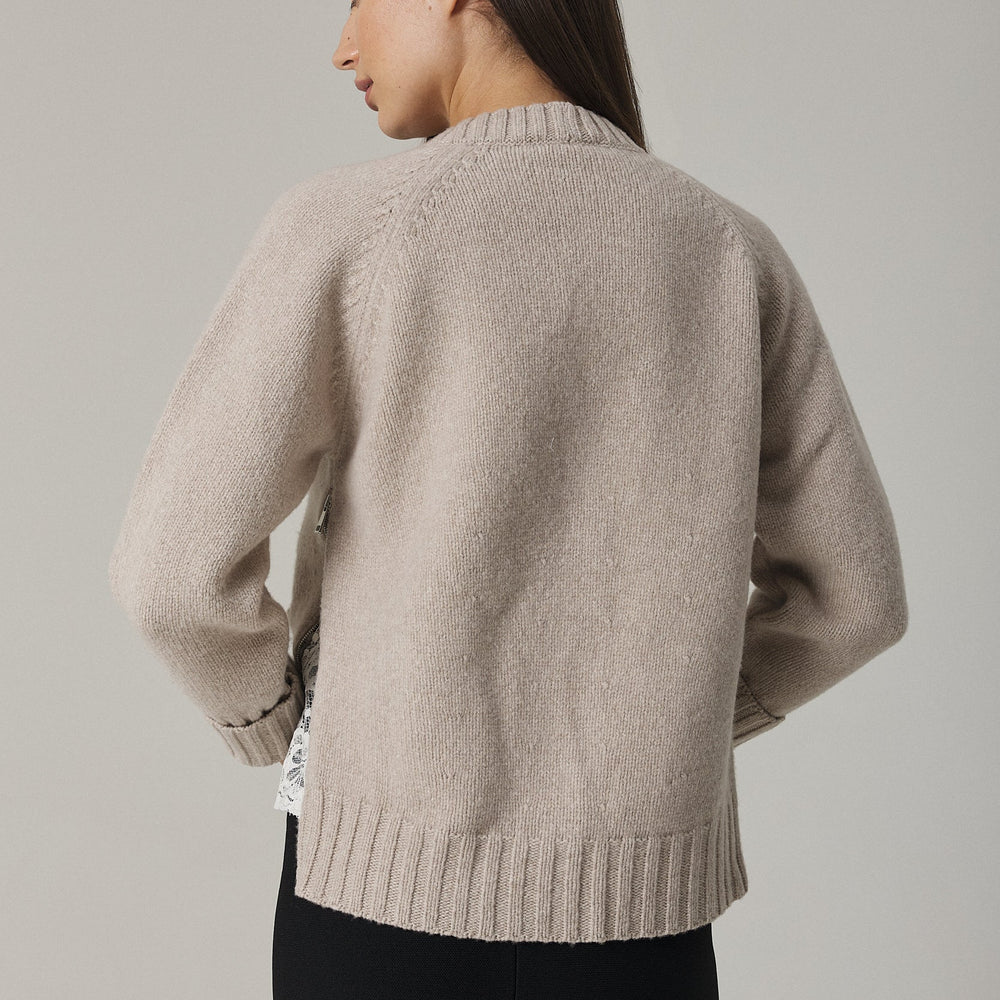 
                  
                    BROOK CASHMERE BLEND CARDIGAN WITH LACE INSERTS IN OAT
                  
                