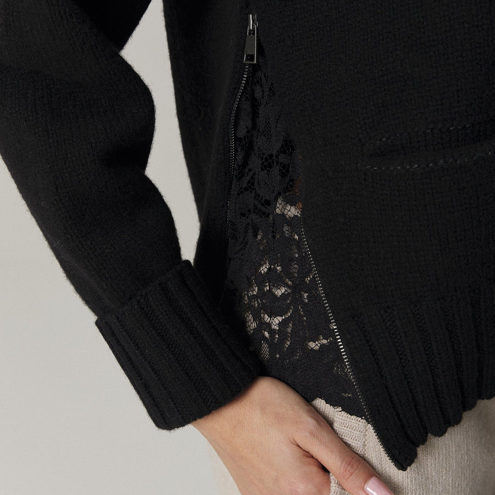 
                  
                    BROOK CASHMERE BLEND CARDIGAN WITH LACE INSERTS IN BLACK
                  
                