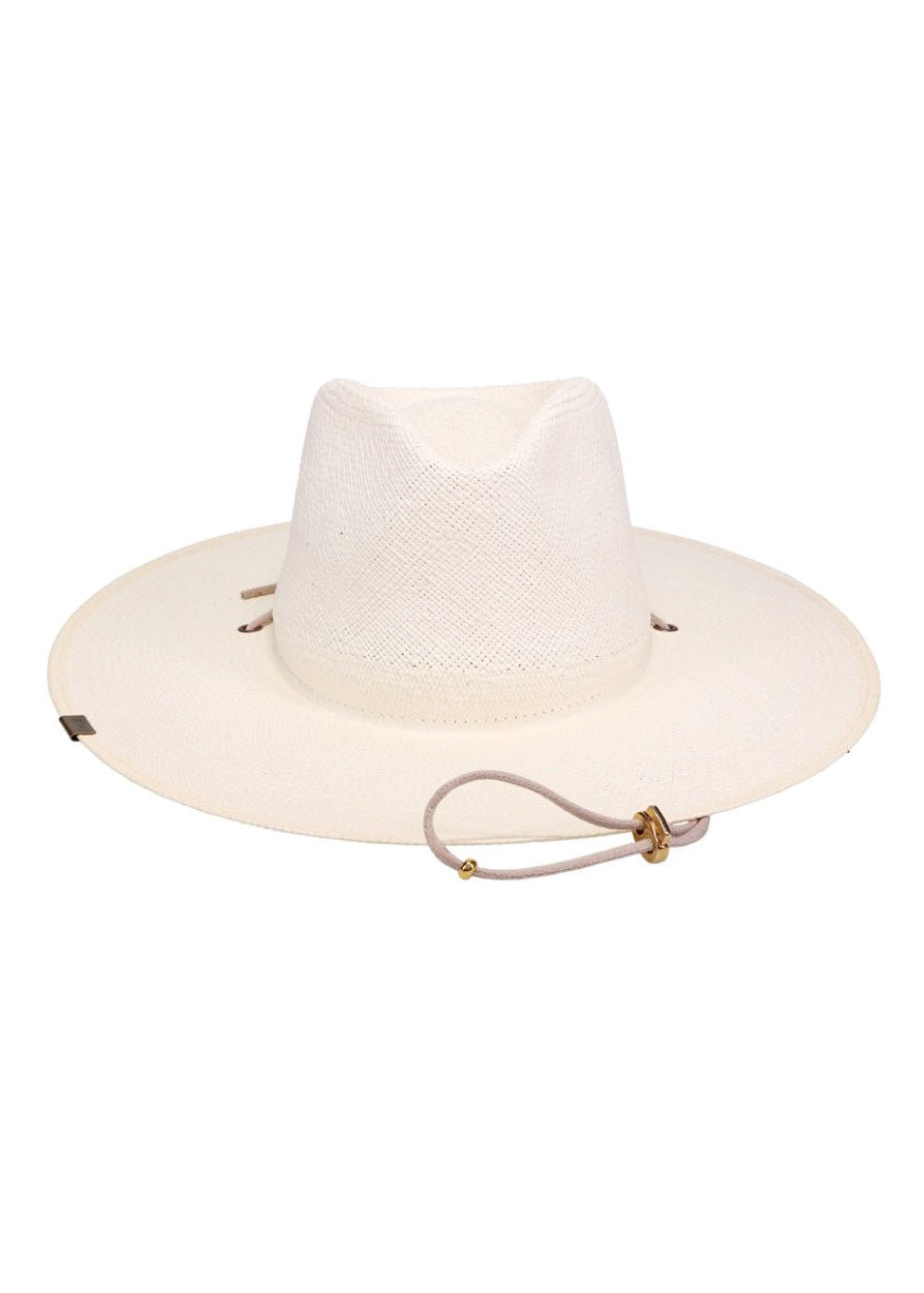 White straw hat with a wide brim on a white background