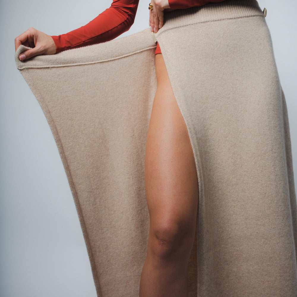
                  
                    MILA CASHMERE WRAP SKIRT IN SAND
                  
                