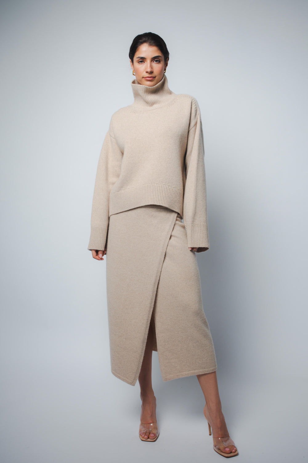 MILA CASHMERE WRAP SKIRT IN SAND