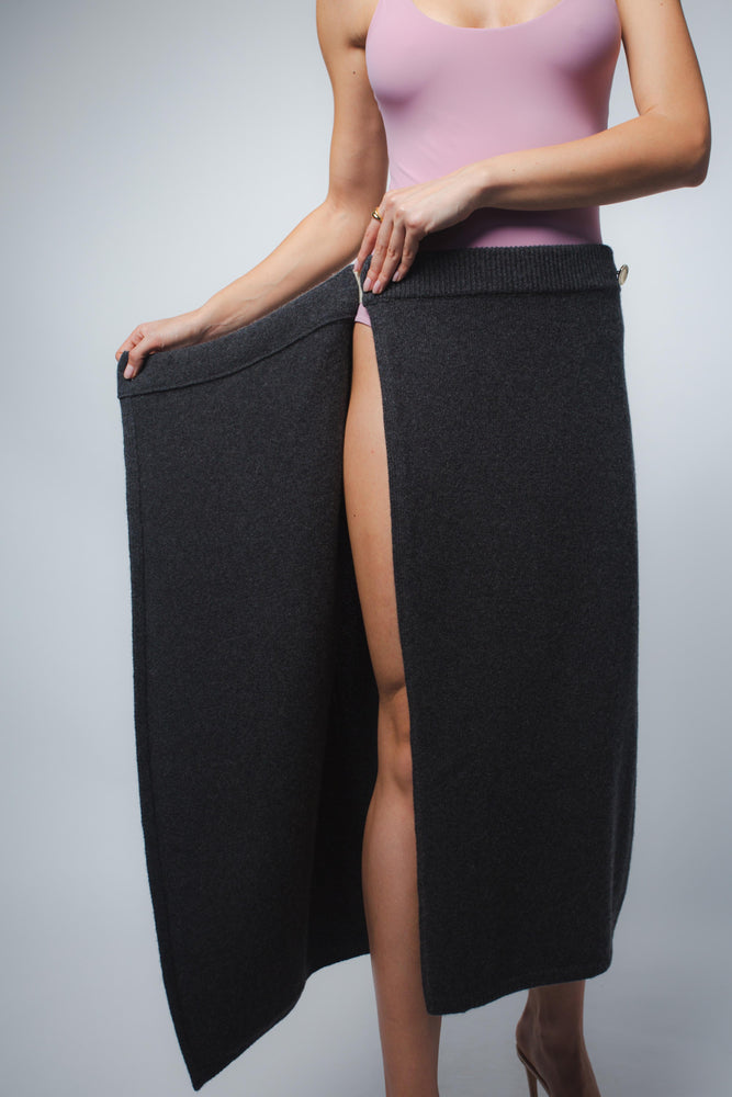 
                  
                    MILA CASHMERE WRAP SKIRT IN ANTHRACITE
                  
                