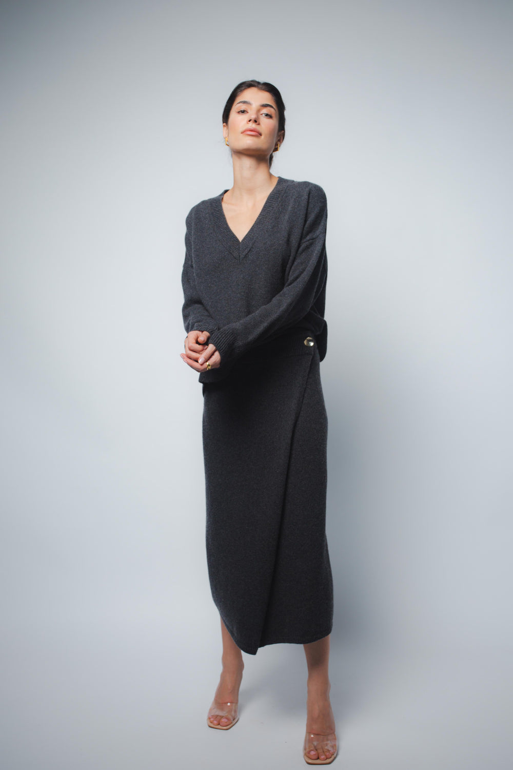 MILA CASHMERE WRAP SKIRT IN ANTHRACITE