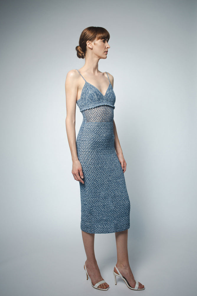
                  
                    VIOLA HAND CROCHET STRAPPY DRESS IN BLUE DENIM
                  
                