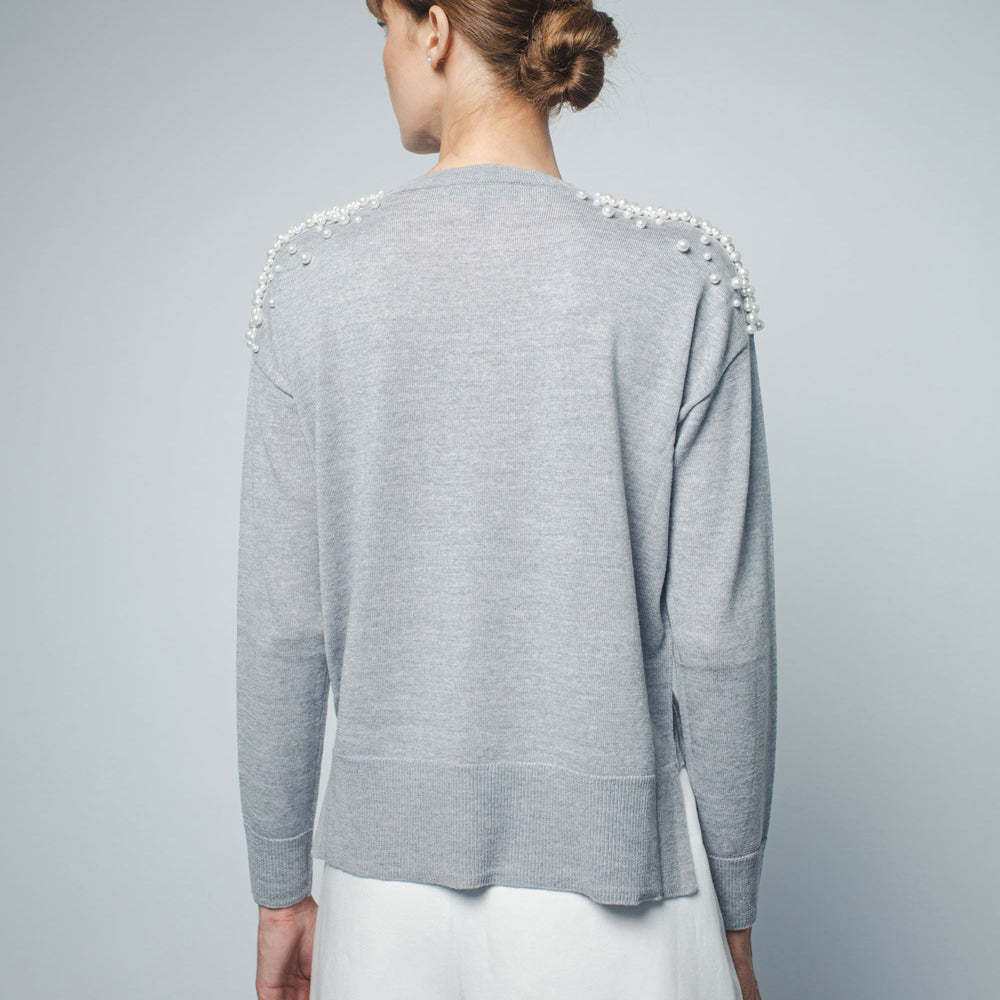 
                  
                    KATHRYN RELAXED FIT PULLOVER WITH PEARL BEADING IN HEATHER GREY
                  
                