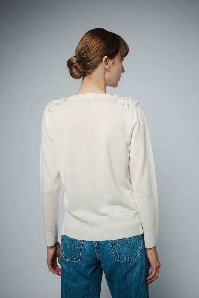 
                  
                    JULIA V-NECK PULLOVER WITH PEARL BEADING IN SOFT WHITE
                  
                