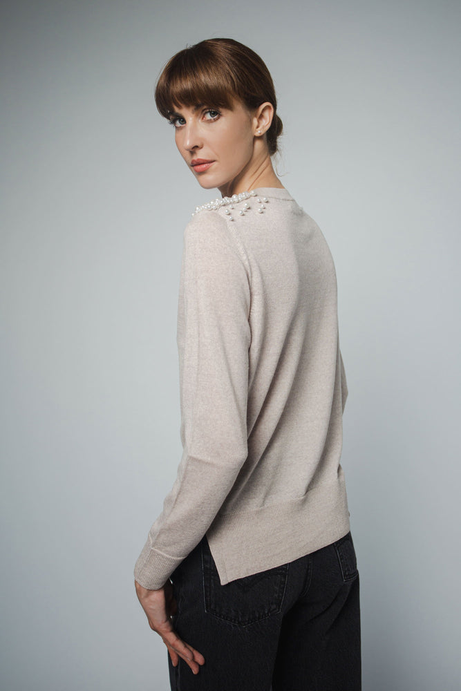 
                  
                    JULIA V-NECK PULLOVER WITH PEARL BEADING IN MARCONA
                  
                